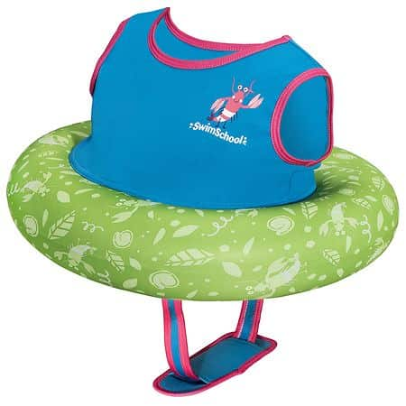 SwimSchool Deluxe Level 2 Tot Trainer Swimming Pool Float with Adjustable Safety Strap - Green Tropical Design