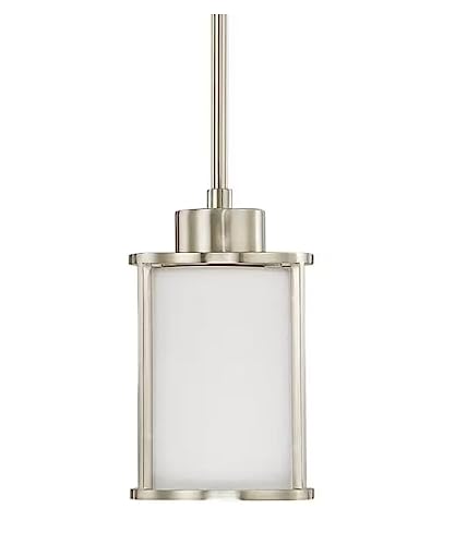 Hampton Bay Poplar 1-Light Classic Mini Pendant with Frosted Glass Shade in Brushed Nickel