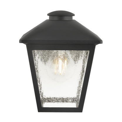 Hampton Bay Malena 1-Light Black Hardwired Outdoor Wall Lantern Sconce Light with Clear Seeded Glass