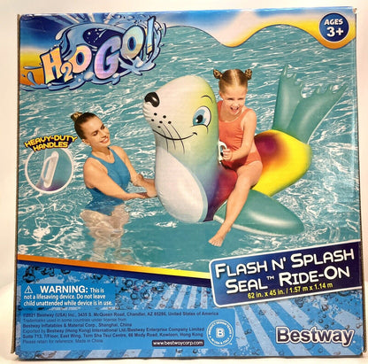 Bestway H20 Go! Flash N' Splash Seal Ride-on Inflatable Pool Toy 55"L X 36"H New