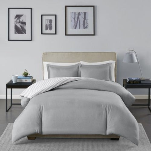 Twin Braydon Reversible Yarn Dyed Striped Duvet Cover Mini Set - Gray