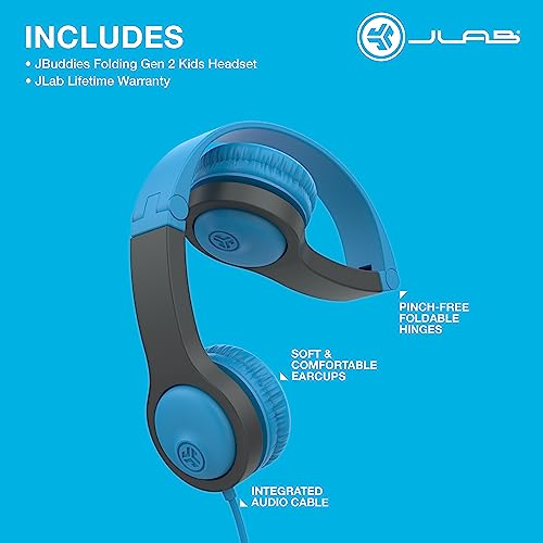 JBuddies Gen 2 Folding Kids Wired Headphones - Blue/Gray