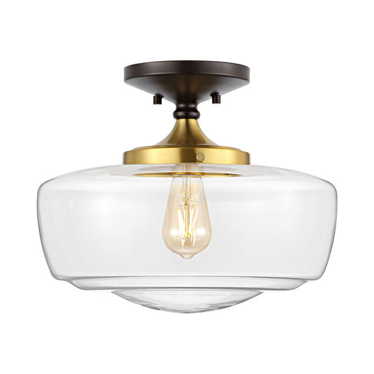 JONATHAN Y Marfa 14 in. Oil Rubbed Bronze/Brass Gold Glass/Iron Farmhouse Modern LED Flush Mount