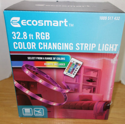 EcoSmart 32.8 Ft. Indoor RGB LED Color Changing Strip Tape Light with Remote