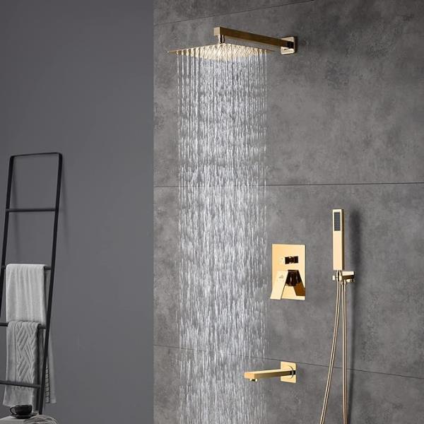 10" Wall Mounted Dual Shower Heads Shower System With Tub Spout - Gold